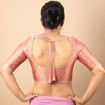 PINK PRINTED BROCADE BOAT NECK BLOUSE 4