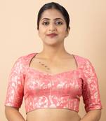 BABY PINK PRINTED BROCADE V NECK BLOUSE