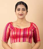 RANI PINK PRINTED BROCADE V NECK BLOUSE