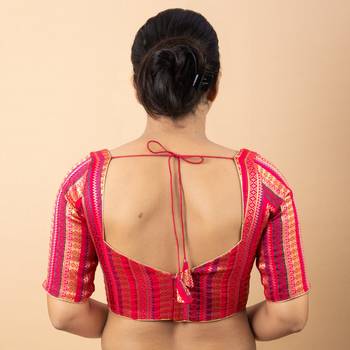 RANI PINK PRINTED BROCADE V NECK BLOUSE 4