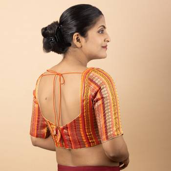 MUSTARD PRINTED BROCADE V NECK BLOUSE 5