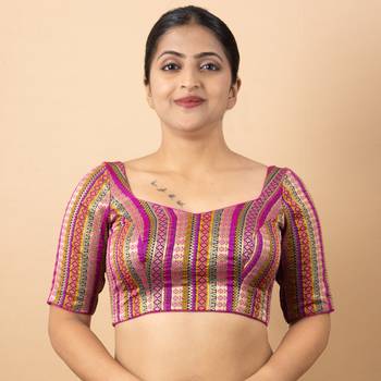 VIOLET PRINTED BROCADE V NECK BLOUSE 1