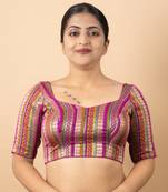 VIOLET PRINTED BROCADE V NECK BLOUSE