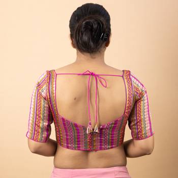 VIOLET PRINTED BROCADE V NECK BLOUSE 3