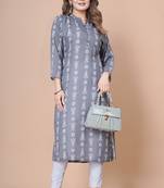 Cayorii Women's Grey Cotton Blend Kurti