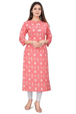 Cayorii Women's Peach Cotton Blend Kurti 1