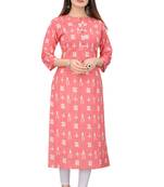 Cayorii Women's Peach Cotton Blend Kurti