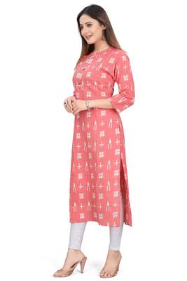 Cayorii Women's Peach Cotton Blend Kurti 3