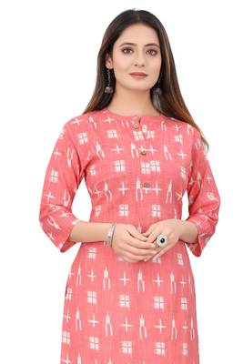Cayorii Women's Peach Cotton Blend Kurti 5