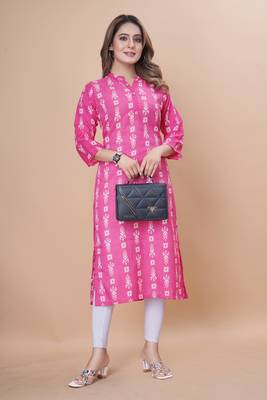 Cayorii Women's Pink Cotton Blend Kurti 1