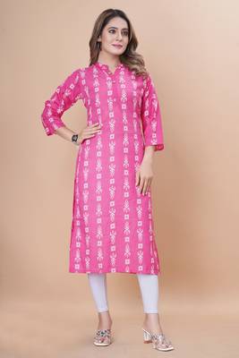 Cayorii Women's Pink Cotton Blend Kurti 2