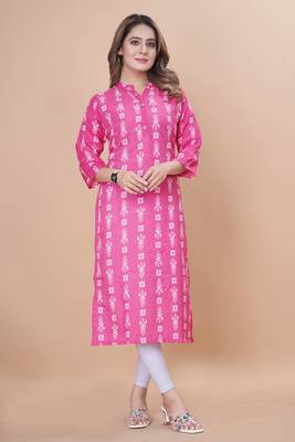 Cayorii Women's Pink Cotton Blend Kurti 3