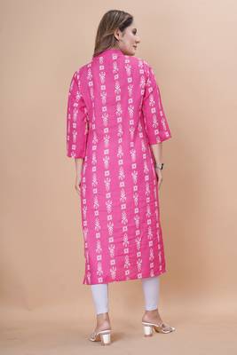 Cayorii Women's Pink Cotton Blend Kurti 5