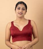 MAROON PLAIN SILK SILK SWEET HEART NECK BLOUSE