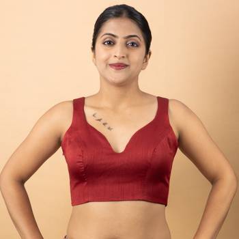 MAROON PLAIN SILK SILK SWEET HEART NECK BLOUSE 2