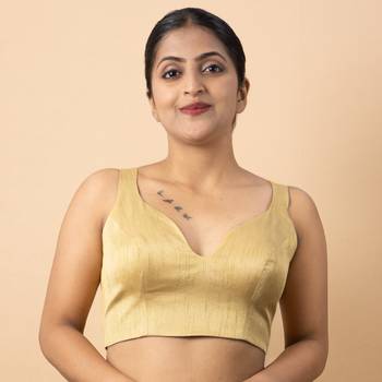GOLD PLAIN SILK SILK SWEET HEART NECK BLOUSE 1