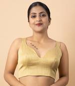 GOLD PLAIN SILK SILK SWEET HEART NECK BLOUSE