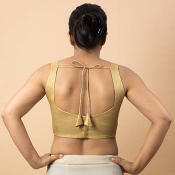 GOLD PLAIN SILK SILK SWEET HEART NECK BLOUSE 3