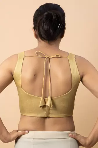 GOLD PLAIN SILK SILK SWEET HEART NECK BLOUSE