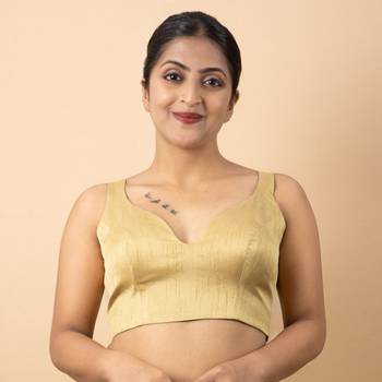 GOLD PLAIN SILK SILK SWEET HEART NECK BLOUSE 4