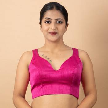 RANI PINK PLAIN SILK SILK SWEET HEART NECK BLOUSE 1