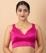 RANI PINK PLAIN SILK SILK SWEET HEART NECK BLOUSE