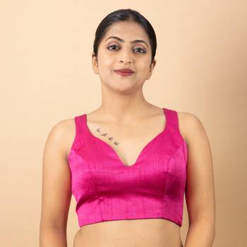 RANI PINK PLAIN SILK SILK SWEET HEART NECK BLOUSE 5
