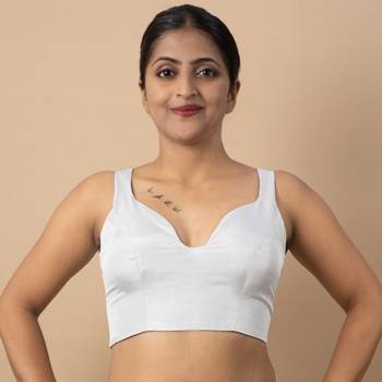 WHITE PLAIN SILK SILK SWEET HEART NECK BLOUSE 3