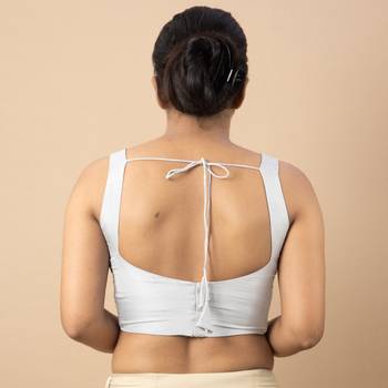 WHITE PLAIN SILK SILK SWEET HEART NECK BLOUSE 5