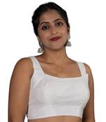 WHITE PLAIN SILK SILK SQUARE NECK BLOUSE