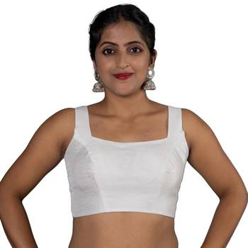 WHITE PLAIN SILK SILK SQUARE NECK BLOUSE 2