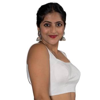 WHITE PLAIN SILK SILK SQUARE NECK BLOUSE 3