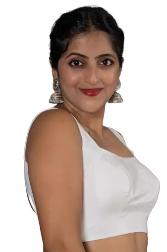 WHITE PLAIN SILK SILK SQUARE NECK BLOUSE