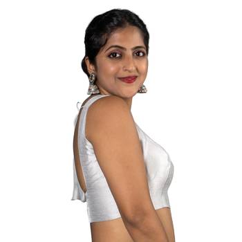WHITE PLAIN SILK SILK SQUARE NECK BLOUSE 4