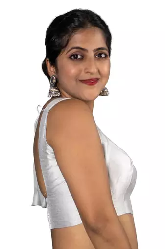 WHITE PLAIN SILK SILK SQUARE NECK BLOUSE