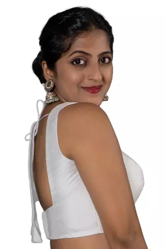 WHITE PLAIN SILK SILK SQUARE NECK BLOUSE