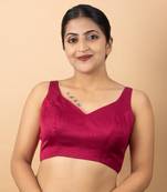 RANI PINK PLAIN SILK SILK SWEET HEART NECK BLOUSE