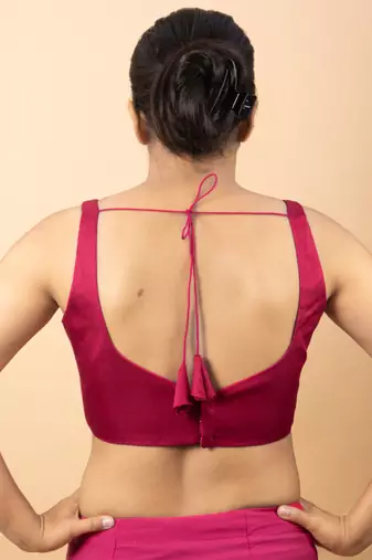 RANI PINK PLAIN SILK SILK SWEET HEART NECK BLOUSE