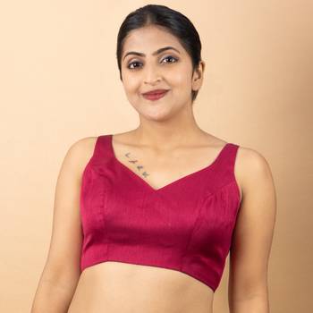 RANI PINK PLAIN SILK SILK SWEET HEART NECK BLOUSE 4