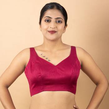 RANI PINK PLAIN SILK SILK SWEET HEART NECK BLOUSE 5