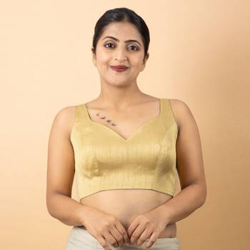 GOLD PLAIN SILK SILK SWEET HEART NECK BLOUSE 1