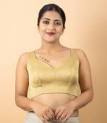 GOLD PLAIN SILK SILK SWEET HEART NECK BLOUSE