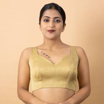 GOLD PLAIN SILK SILK SWEET HEART NECK BLOUSE 2