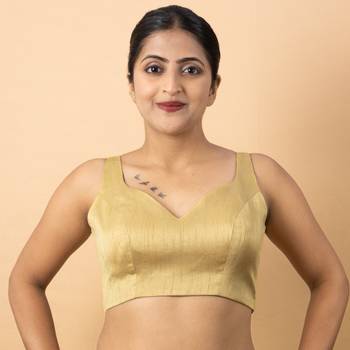 GOLD PLAIN SILK SILK SWEET HEART NECK BLOUSE 3