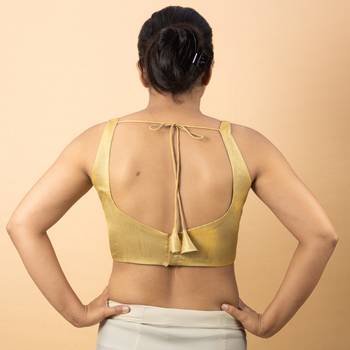 GOLD PLAIN SILK SILK SWEET HEART NECK BLOUSE 5