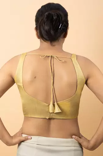 GOLD PLAIN SILK SILK SWEET HEART NECK BLOUSE