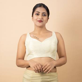 Cream Silk Sweet Heart Neck Readymade Blouse 1