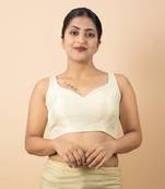 Cream Silk Sweet Heart Neck Readymade Blouse