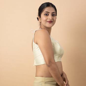 Cream Silk Sweet Heart Neck Readymade Blouse 2
