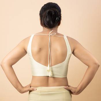 Cream Silk Sweet Heart Neck Readymade Blouse 3